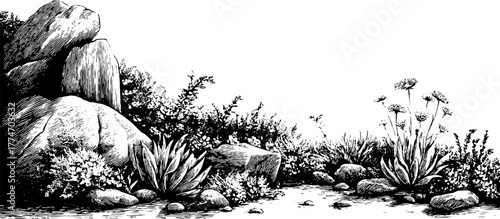 Vintage sketch of ornamental border with engraved oval design for retro decor