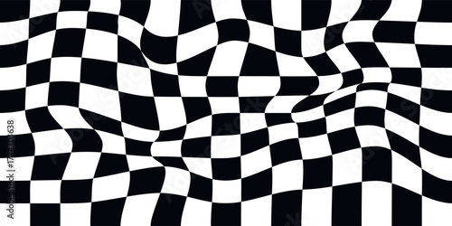 Wavy chess board. Chessboard concept. Wave distortion effect. Vector illustration.