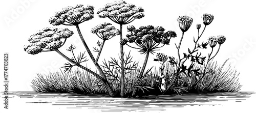 Vintage herb composition featuring fennel, dill, and parsley for culinary and botanical design
