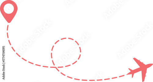 Airplane Route and Flight Path Icon Set. Travel Logistics and Destination Tracking Symbols. Journey Planning symbol. airplane flight route dotted line