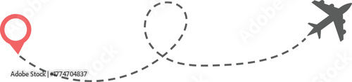 Airplane Route and Flight Path Icon Set. Travel Logistics and Destination Tracking Symbols. Journey Planning symbol. airplane flight route dotted line