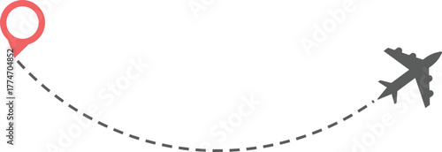 Airplane Route and Flight Path Icon Set. Travel Logistics and Destination Tracking Symbols. Journey Planning symbol. airplane flight route dotted line