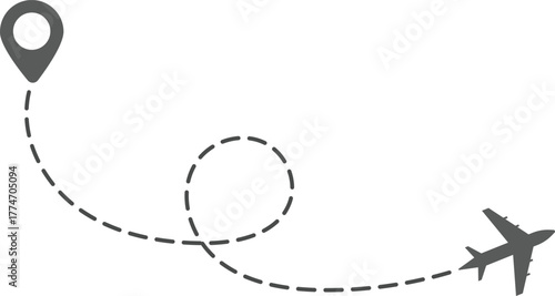 Airplane Route and Flight Path Icon Set. Travel Logistics and Destination Tracking Symbols. Journey Planning symbol. airplane flight route dotted line