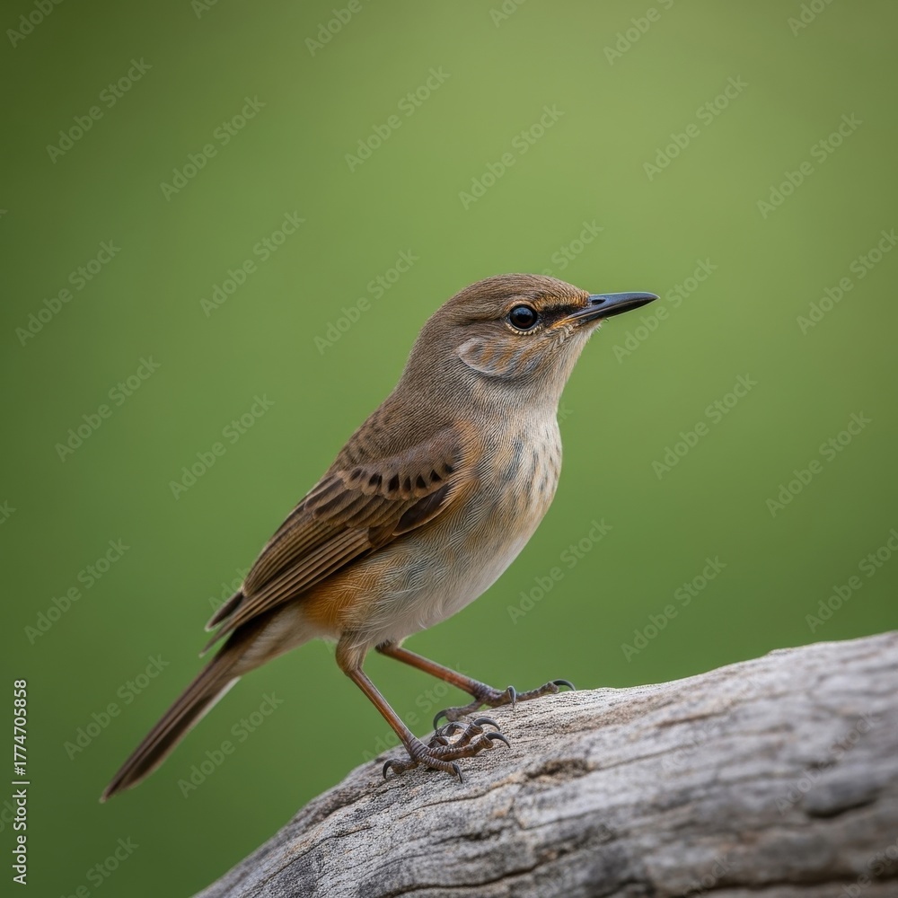 Fototapeta premium Delicate Rufous Scrub Robin perched atop a weathered textured branch