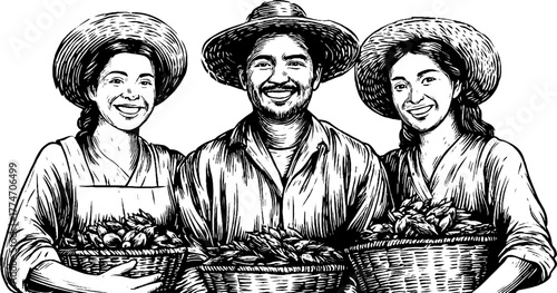 Vintage family harvest celebration with baskets for autumn design