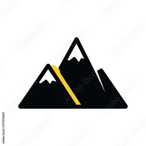 Mountain range with a ski slope isolated on transparent background in format
