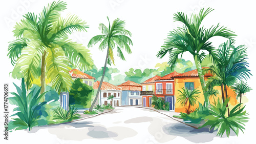 Place des Palmistes. Place des Palmistes hand drawn watercolor illustration