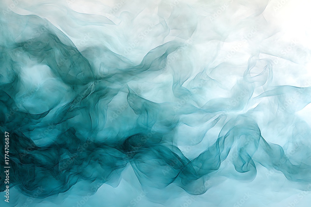 Obraz premium Abstract teal smoke effect art, elegant gradient flowing patterns background design
