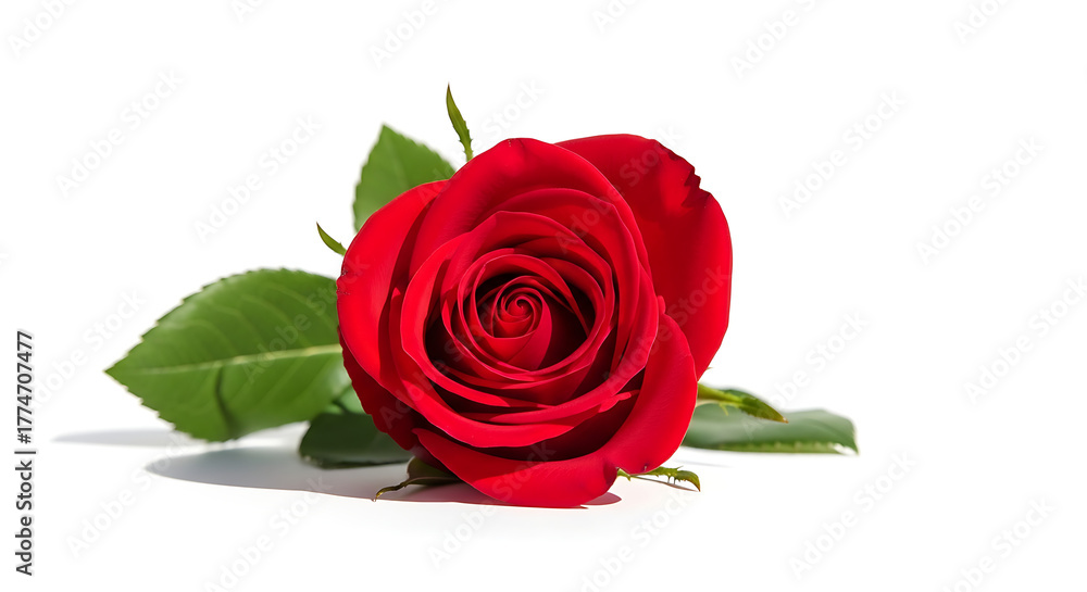 Naklejka premium Single Red Rose Isolated on White Background Symbol of Love and Romance