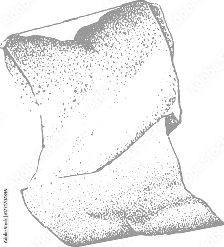 Gray crumpled paper texture with stippled shading and folded edges white