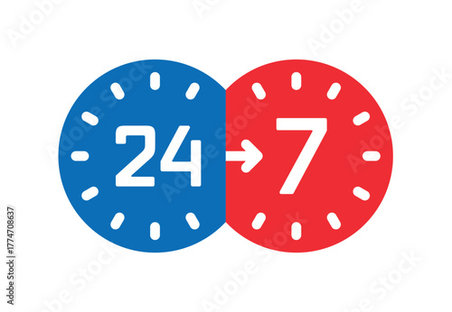 7 24 logo. 7 days, 24 hour service logo. 7-24 concept