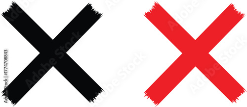 Red and green cross mark icon on white background, minimal vector  symbol representing error, decline, or cancellation, modern flat style digital design element for interface and alert concepts