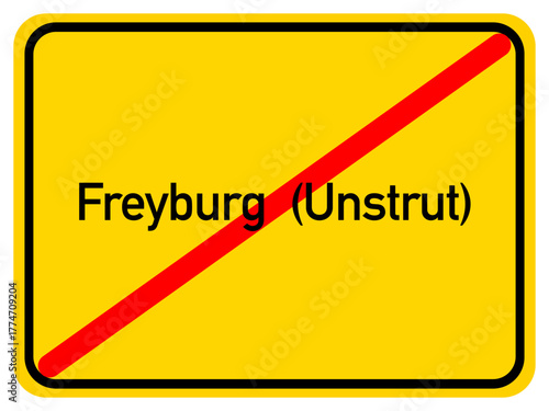 Illustration of a city exit sign for the city of Freyburg (Unstrut)