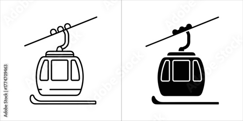 Ski lift icon in black and white, winter sport