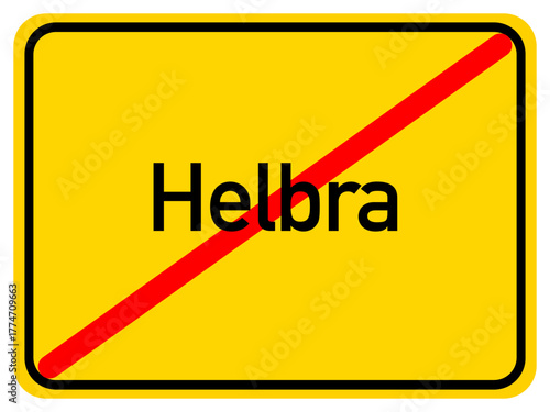 Illustration of a city exit sign for the city of Helbra