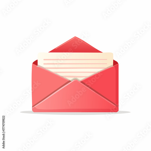 Red envelope with letter illustration on white background for communication