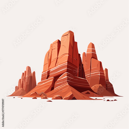Red rock formation illustration on white background for design projects