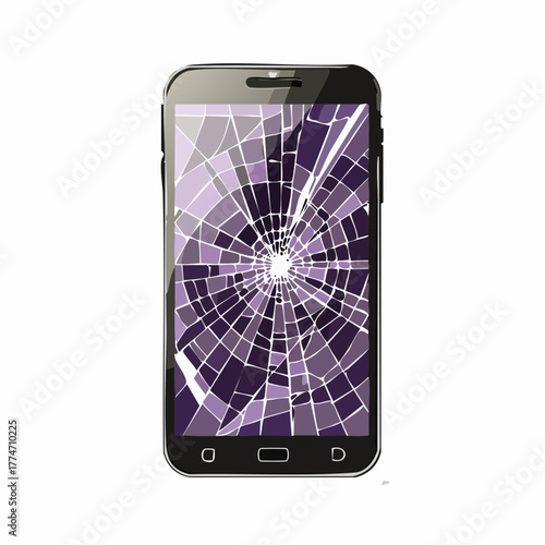 Smartphone with broken screen damage concept isolated on white background