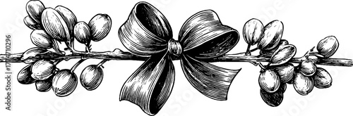 Festive horizontal divider with mistletoe and ribbon for holiday design and decoration