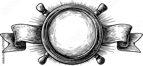 Elegant decorative oval frame with ribbon and crossed tools for vintage design