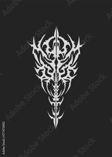 Neo tribal y2k gothic style tattoo cyber sigilism