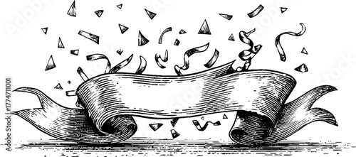 Ornamental birthday card design with curved ribbon banner for celebration