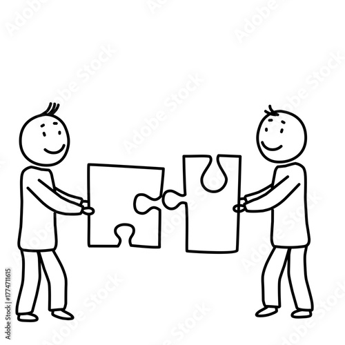 Two People Connecting Puzzle Pieces Together 