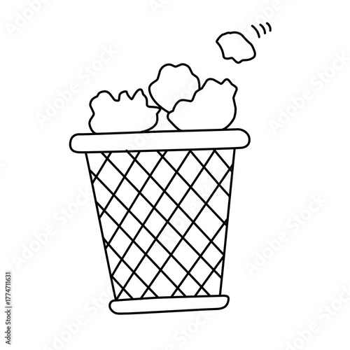 Full Waste Basket Overflowing with Crumpled Paper