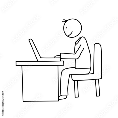 Person Working on a Laptop at a Desk in a Side View