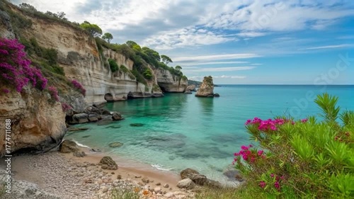 Beautiful Coastal Cliffs and Turquoise Waters Under a Blue Sky