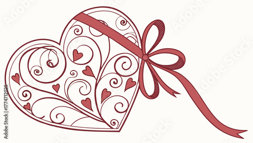 Delicate heart with ribbons and swirls conveys love and romance, perfect for Valentine's Day cards, invitations, or anniversary designs, originally a vector graphic