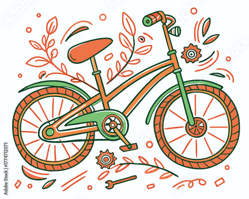 Whimsical bicycle art with nature accents, perfect for cycling enthusiasts, creative projects, and promoting eco-friendly transportation options