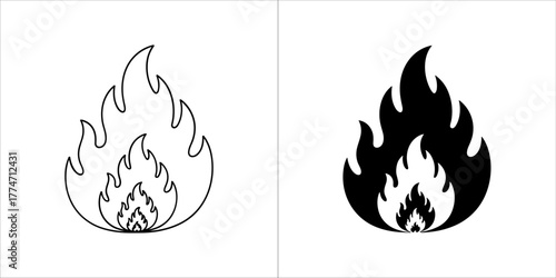 Fire icon set, flame and burning concept