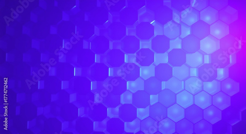 Futuristic Neon Blue and Purple Hexagonal Pattern Background with Glowing Honeycomb Tech Structure