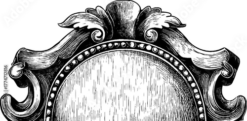 Vintage oval decorative frame with symmetrical scrollwork and beaded edge design