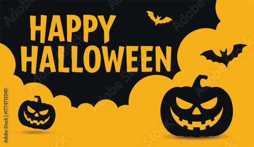 Halloween pumpkins and bats celebration halloween, pumpkins, bats, celebration, orange, black, holiday, spooky, festive, autumn, season, scary, october, decoration, design, graphic, illustration, 