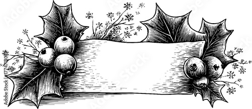 Vintage holiday frame with snowflakes and holly leaves for christmas design