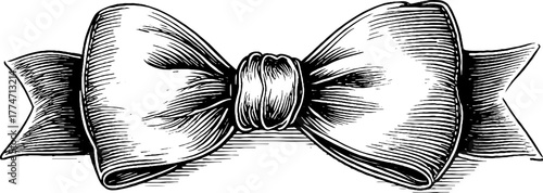 Elegant vintage ribbon bow with soft folds and shadows for decorative design