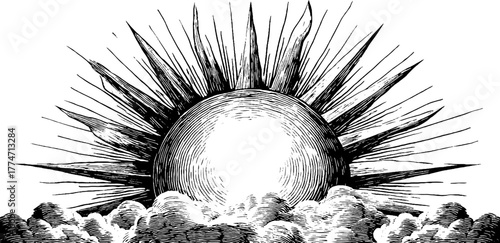 Vintage sunburst pattern with fine engraving design for retro decor