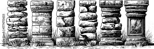 Ancient stone construction details with dry masonry and rough textures for historical design