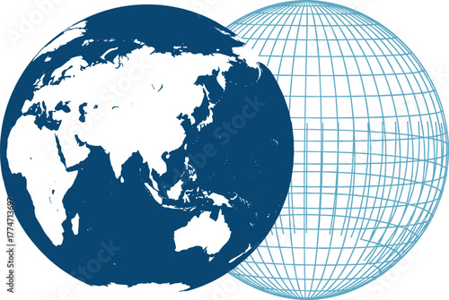 World map with globe, abstract wireframe Earth, global geography illustration, international travel design, digital planet artwork, educational science vector graphic