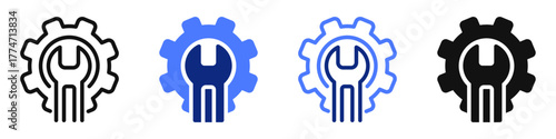 Vector icon or logo of wrench and gear related to application settings and preferences setup, repair service, construction industry. Symbol for website or app UI, logo design, illustration