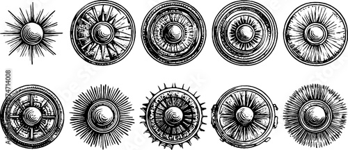 Vintage art deco geometric sunburst patterns for design
