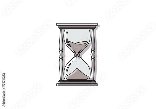 An illustration of a grey hourglass with sand flowing between the top and bottom bulbs