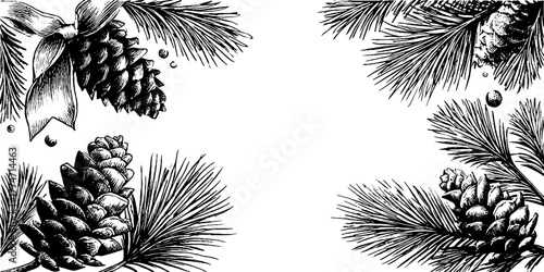 Christmas card frame designs with pine and fir branches for holiday greetings and decorations