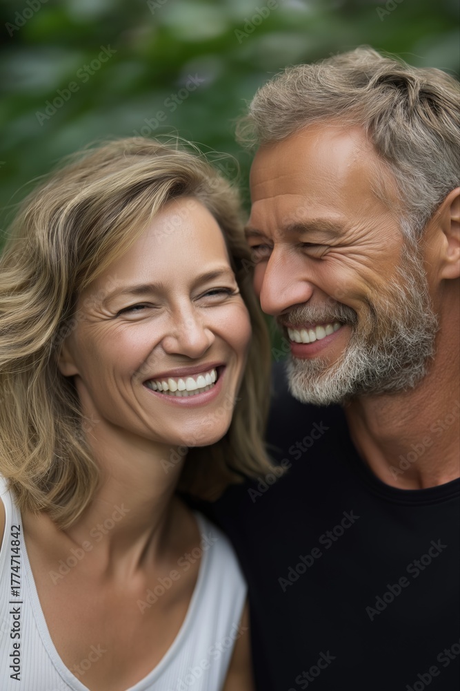 Obraz premium Smiling caucasian mature couple in outdoor setting