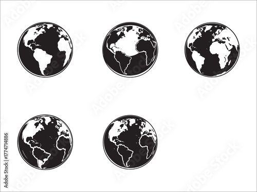 Globes showing different continents monochrome world representation global business background