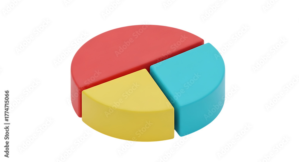 Obraz premium Colorful 3d pie chart graphic with three distinct segments representing data analysis isolated on white background