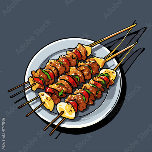 delicious satay cartoon vector image