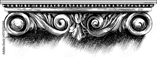 Ornate engraved decorative wall plaster patterns with curved swirls for vintage design